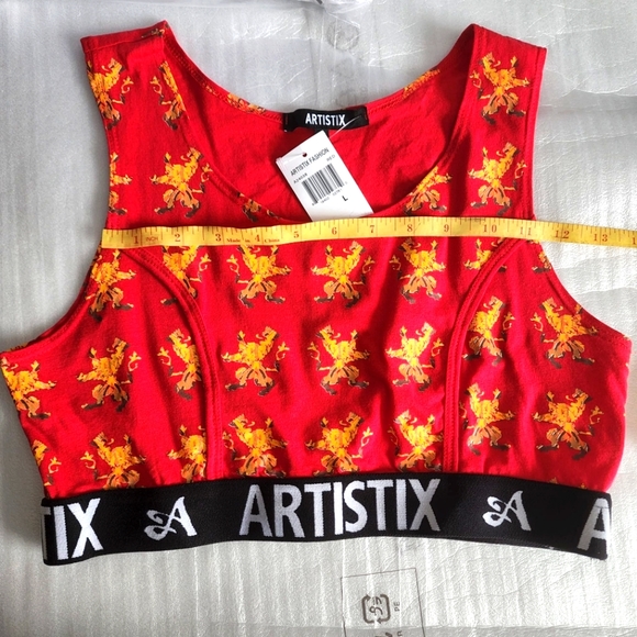 Artistix Junior's Printed Logo Band Sports Bra Red Size Large - Picture 10 of 16